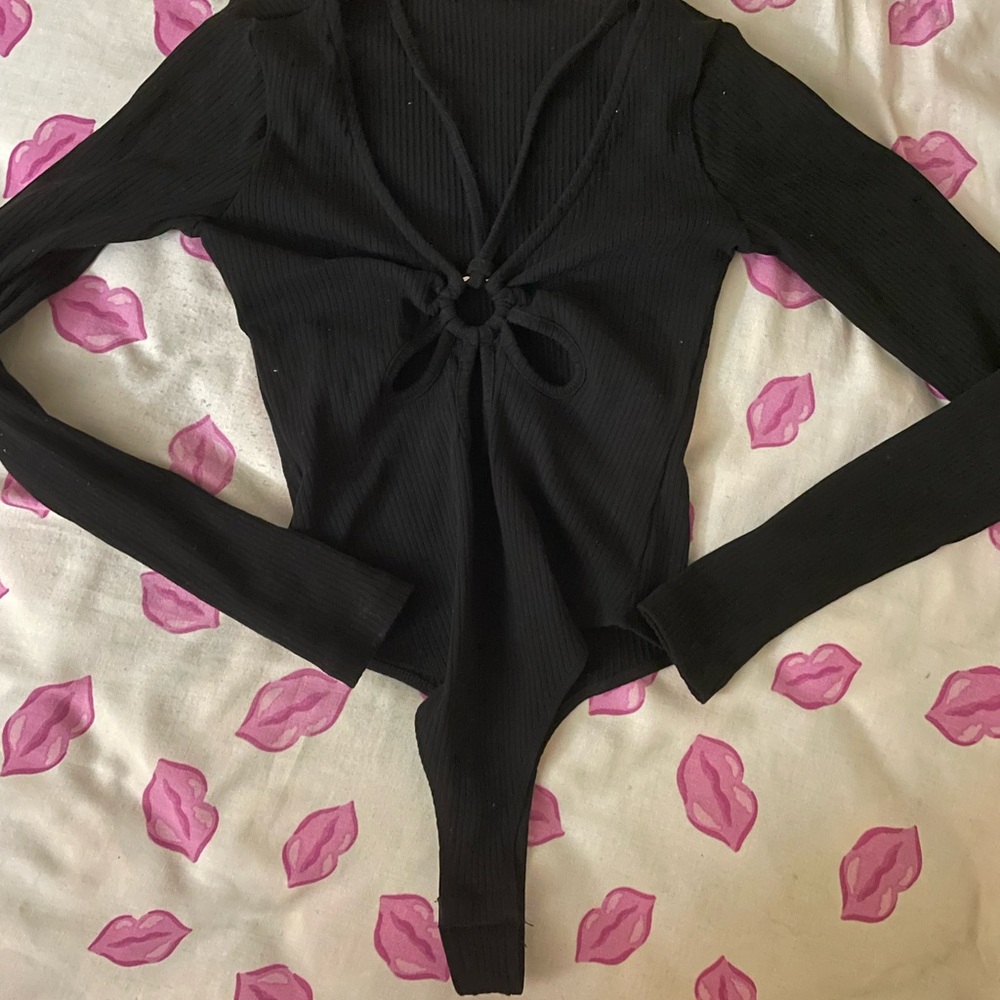 ASOS Black Cut-Out Ribbed Bodysuit